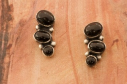 Genuine Black Onyx Sterling Silver Native American Earrings